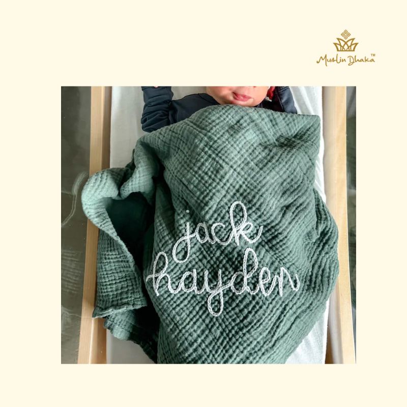 Necknames Personalized Hand Embroidered Baby Swaddle Blanket