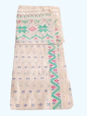 Dhaka Muslin Scarf with Green Pattern