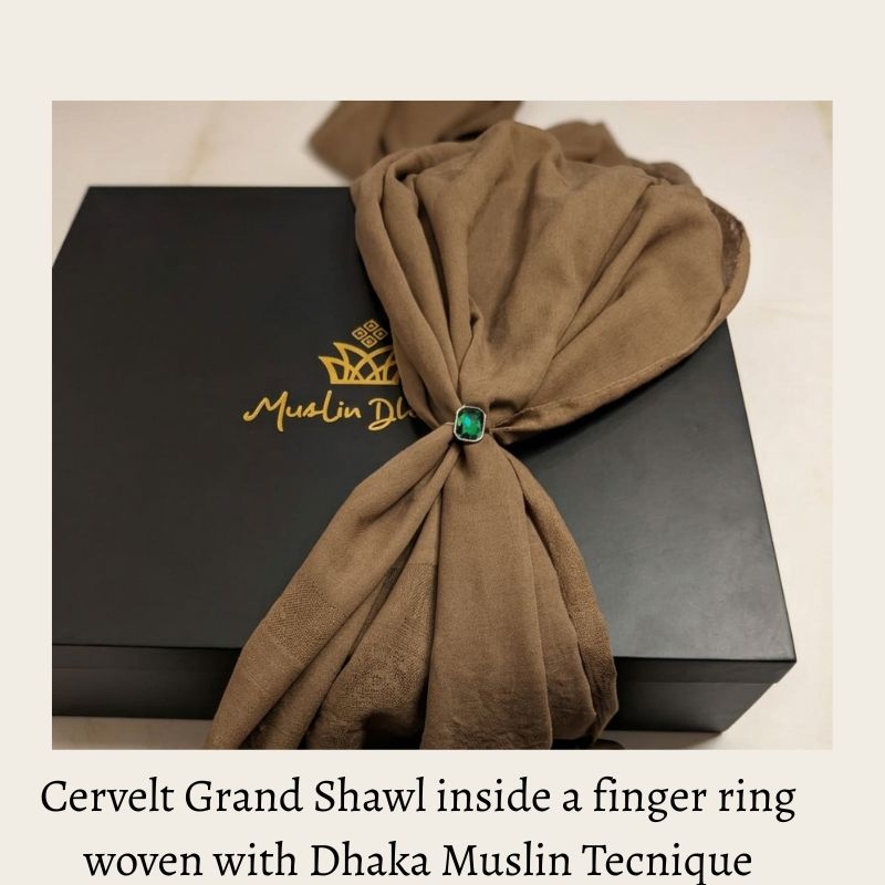Cervelt shawl inside a finger ring before washing